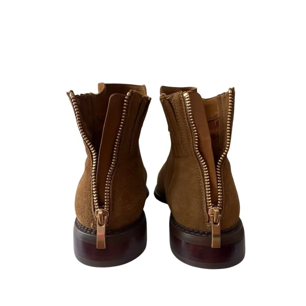 Franco Sarto Women's 8.5  Hawk Boot Tan Wiskey Suede Bootie Back Zip Shoe - Picture 9 of 11